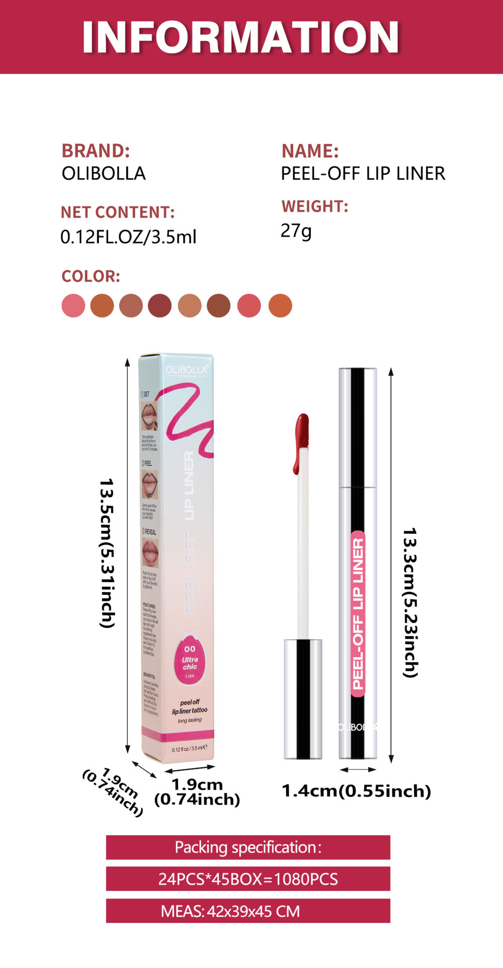 Peel-off long-lasting lip liner and lipstick