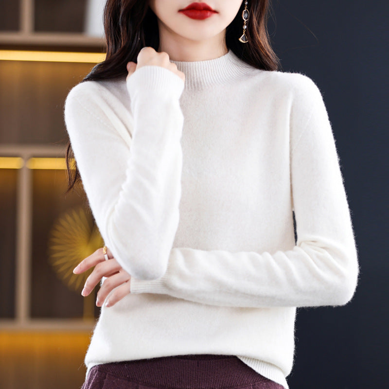 Pure cashmere winter semi-high neck wool knitted base thickened slim sweater