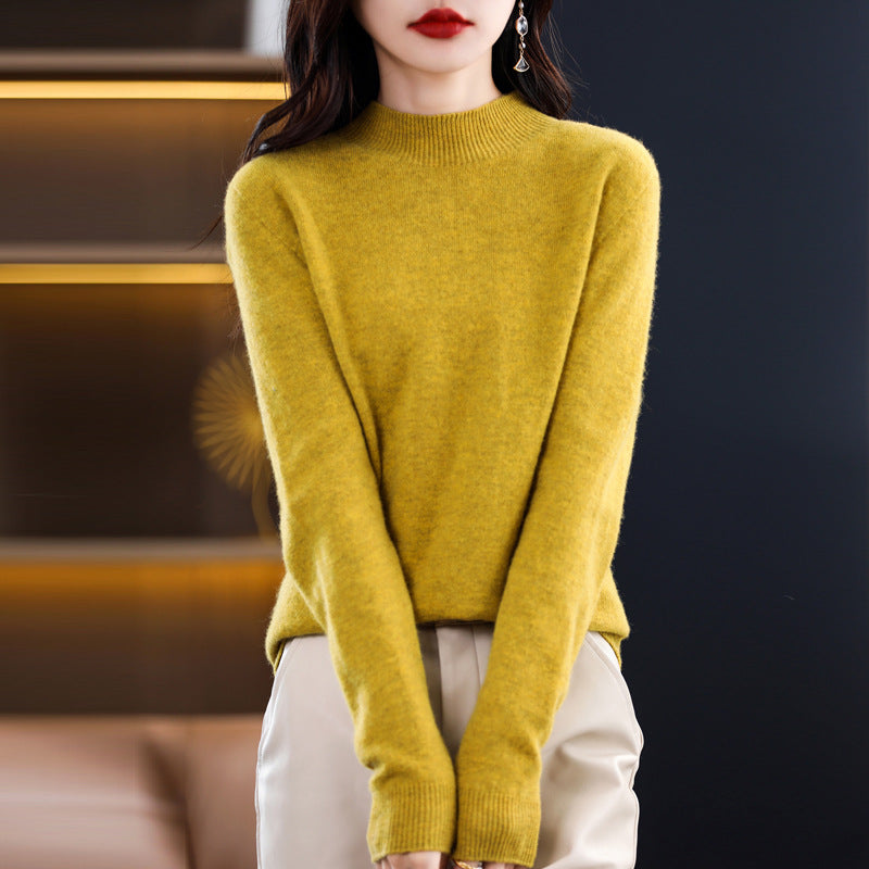 Pure cashmere winter semi-high neck wool knitted base thickened slim sweater