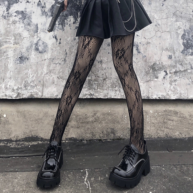 Black or white  rose flower fishnet stockings