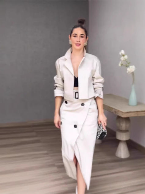 Versatile Belted Button Up Suit Dress  Casual Workwear Style