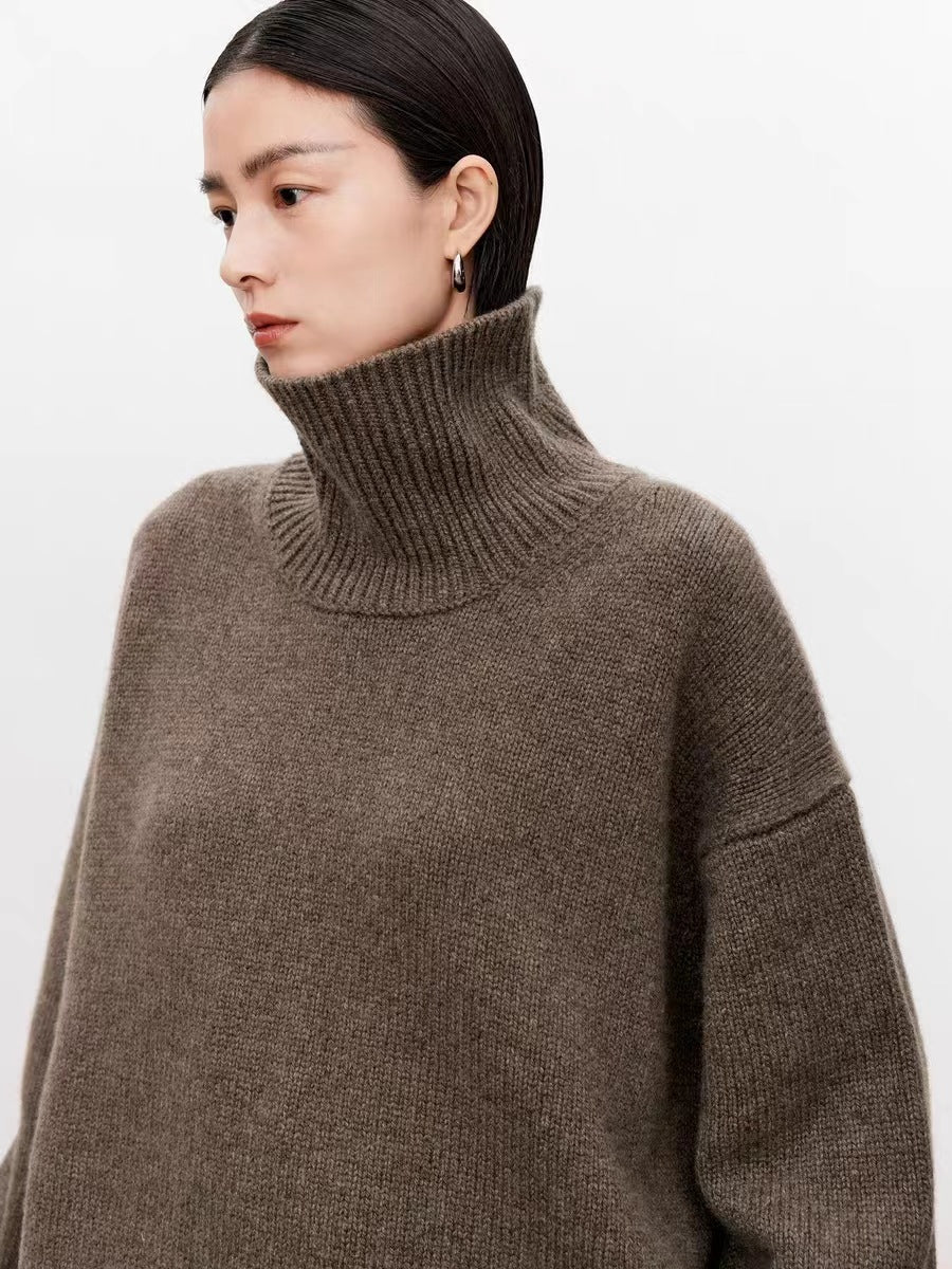 Wool sweater women's turtleneck pullover thickened silhouette cashmere sweater women's loose and lazy style