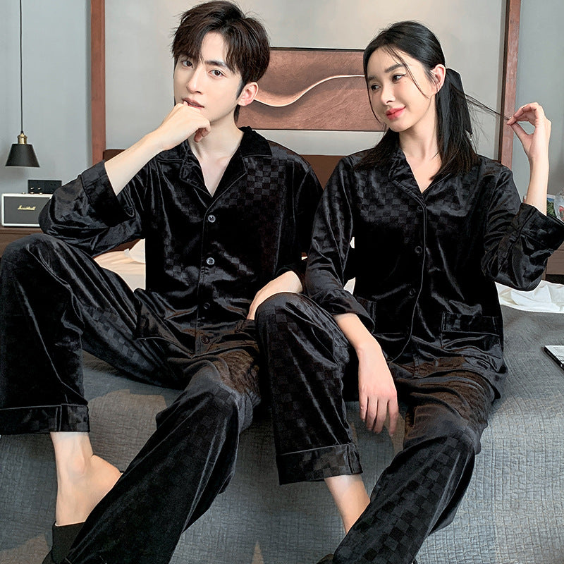 High-End Velvet Plaid Pajama Set Mens & Womens Loungewear