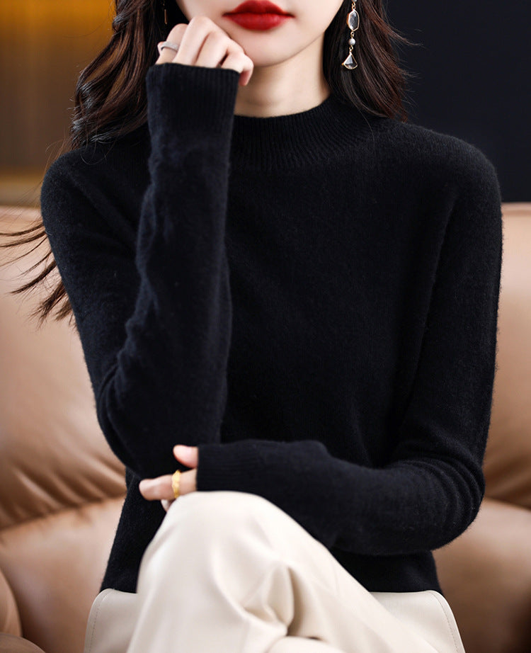 Pure cashmere winter semi-high neck wool knitted base thickened slim sweater