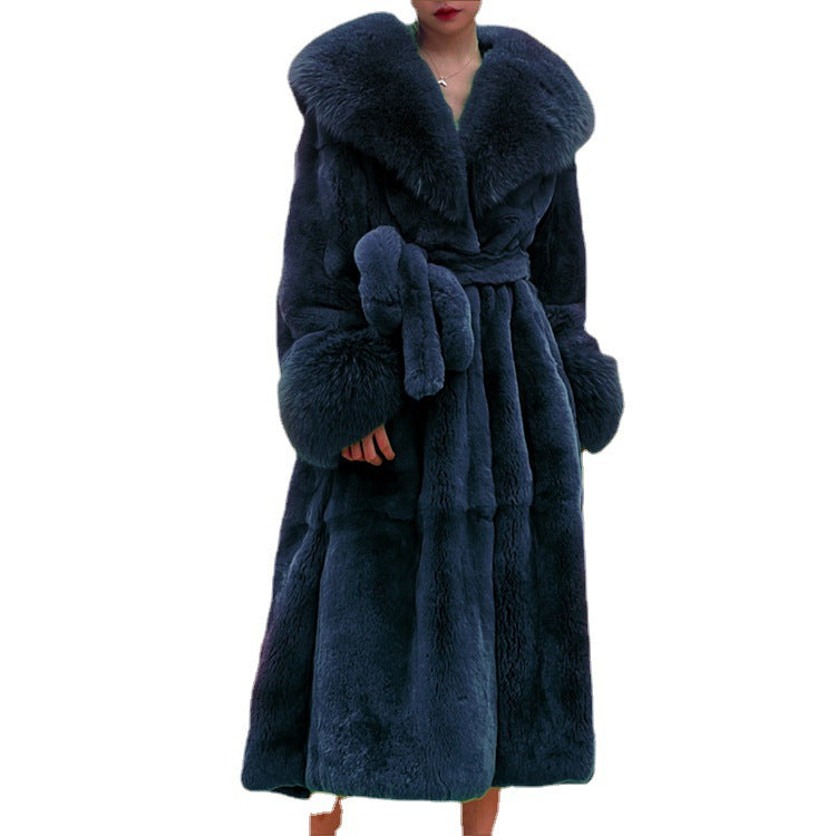 Autumn and winter large fur collar fashion fur coat women's mid-length thickened