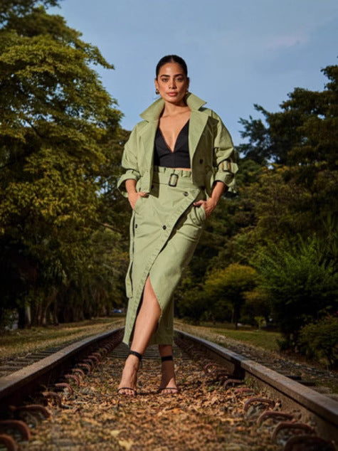 Versatile Belted Button Up Suit Dress  Casual Workwear Style