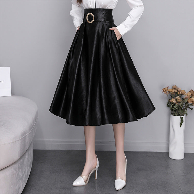 New High Waist A-Line Satin Skirt Plus Size