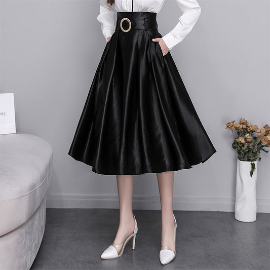 New High Waist A-Line Satin Skirt Plus Size