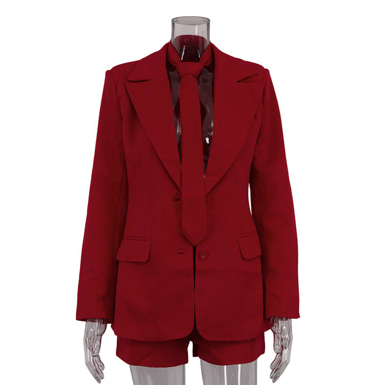 Women’s Winter Slim Waist Blazer & Shorts Set