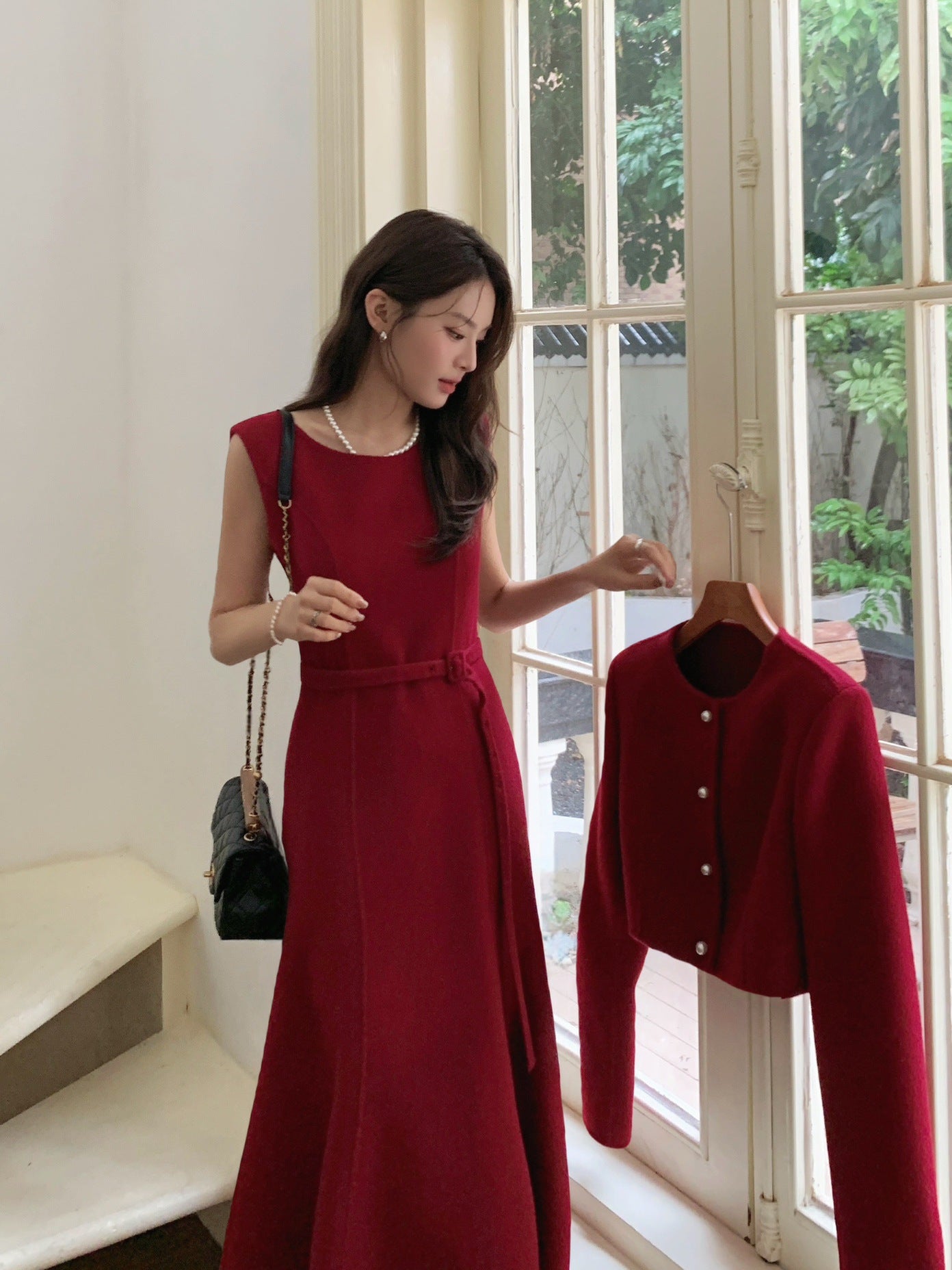 Hand Stitched Cashmere Wool Coat Two-Piece New Year Christmas Set