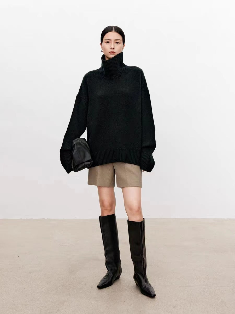 Wool sweater women's turtleneck pullover thickened silhouette cashmere sweater women's loose and lazy style