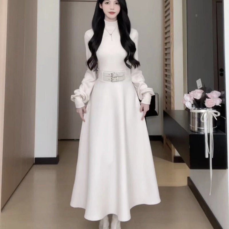 Hepburn Style Long-Sleeve Black High Neck Dress