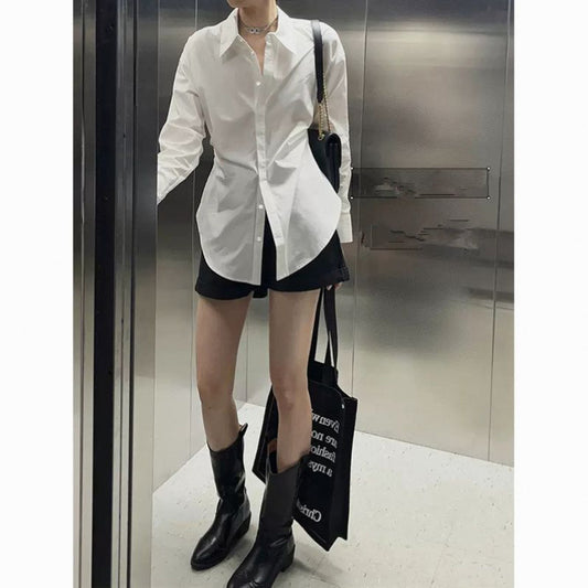 French Inspired Slim White Long Sleeve Shirt