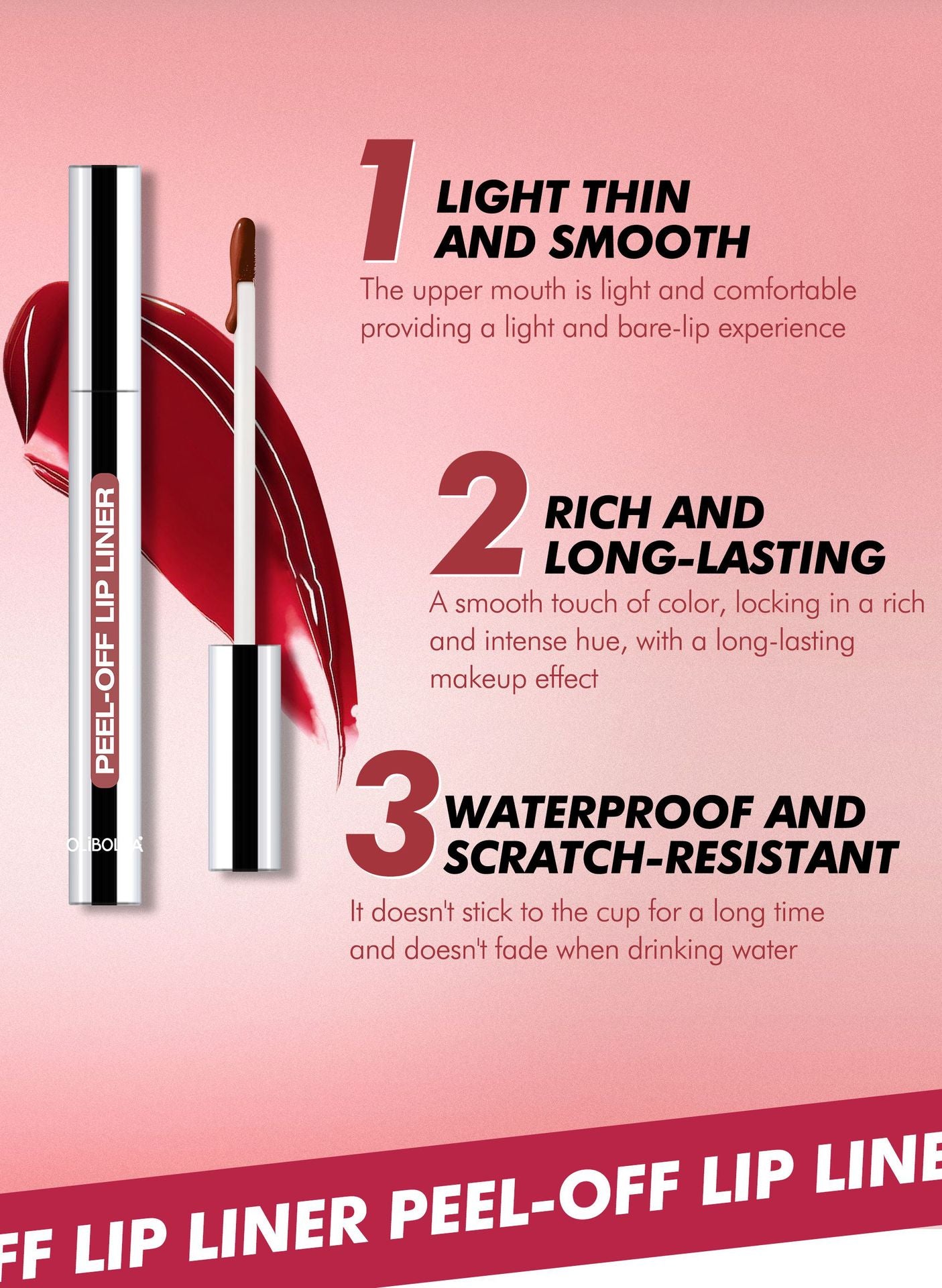 Peel-off long-lasting lip liner and lipstick