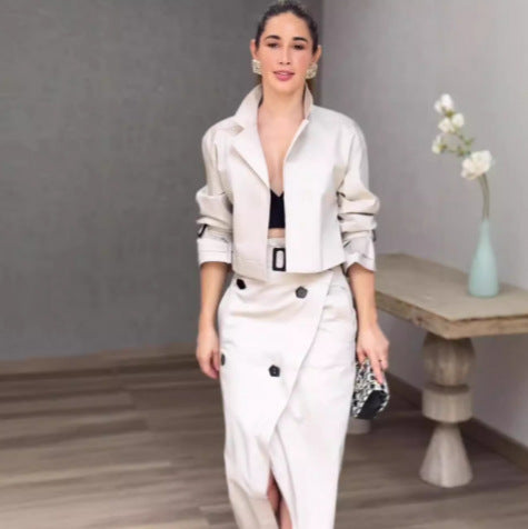 Versatile Belted Button Up Suit Dress  Casual Workwear Style