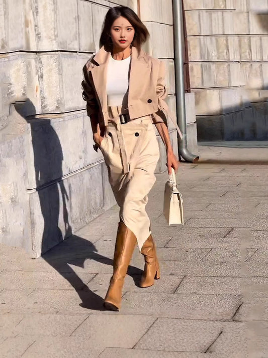 Versatile Belted Button Up Suit Dress  Casual Workwear Style