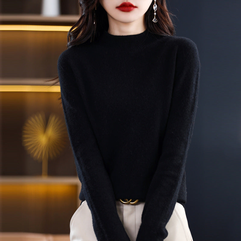 Pure cashmere winter semi-high neck wool knitted base thickened slim sweater