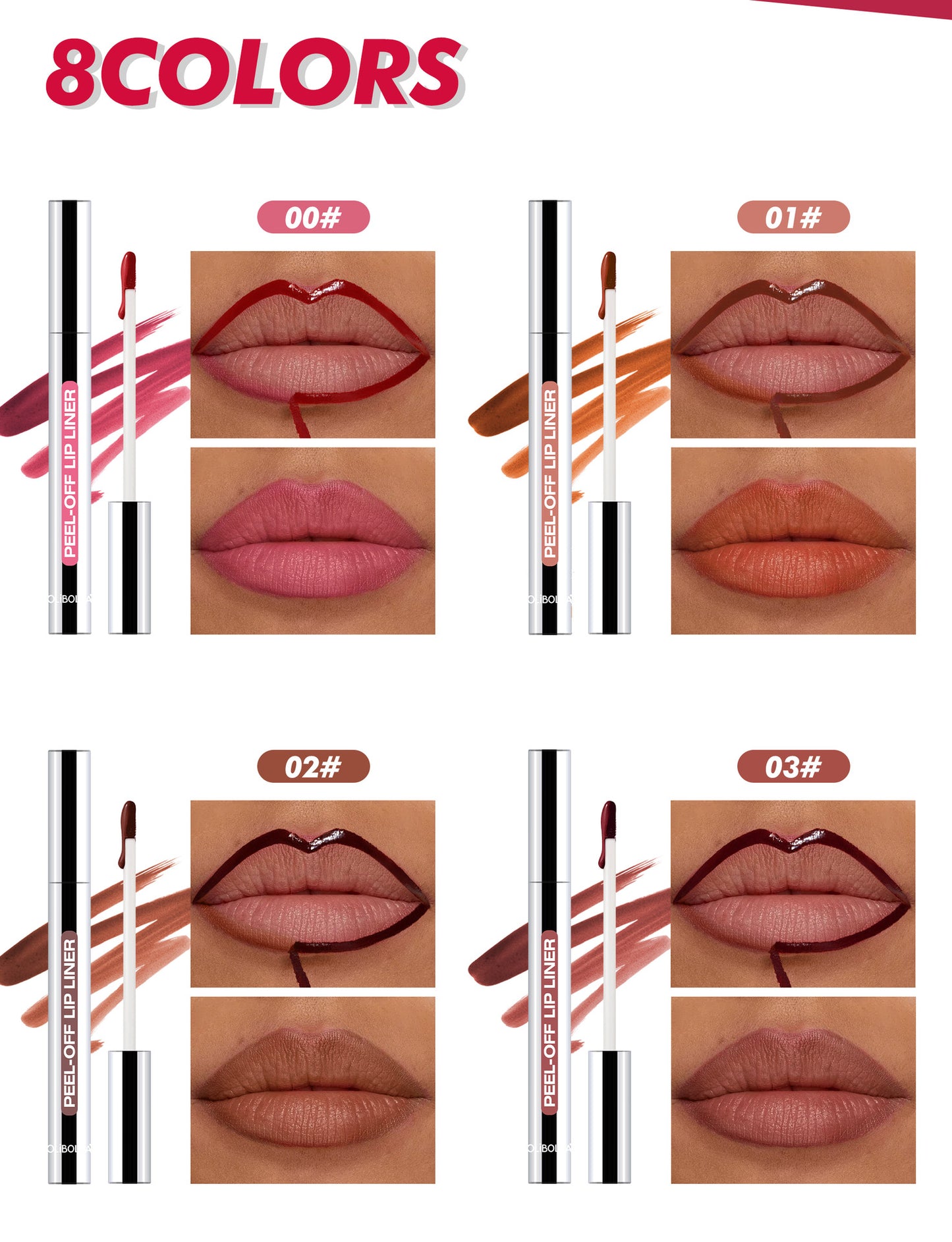 Peel-off long-lasting lip liner and lipstick