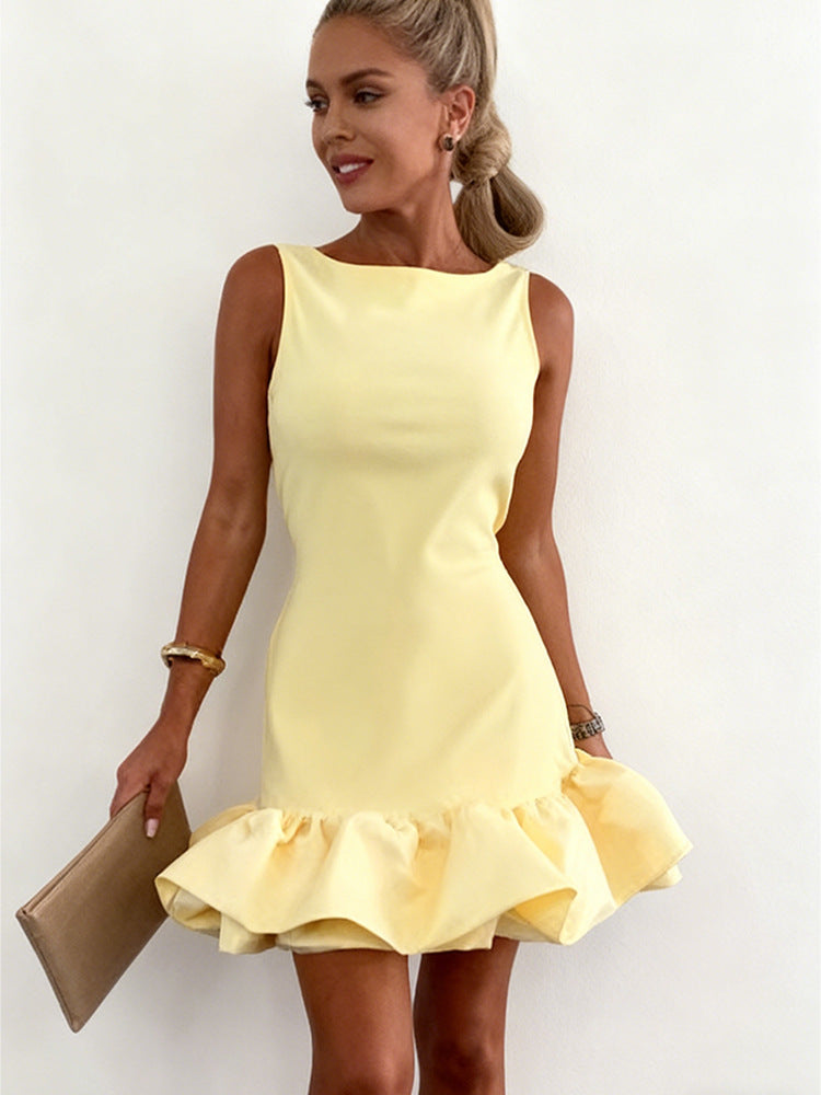 Sleeveless round neck strap short skirt Dress