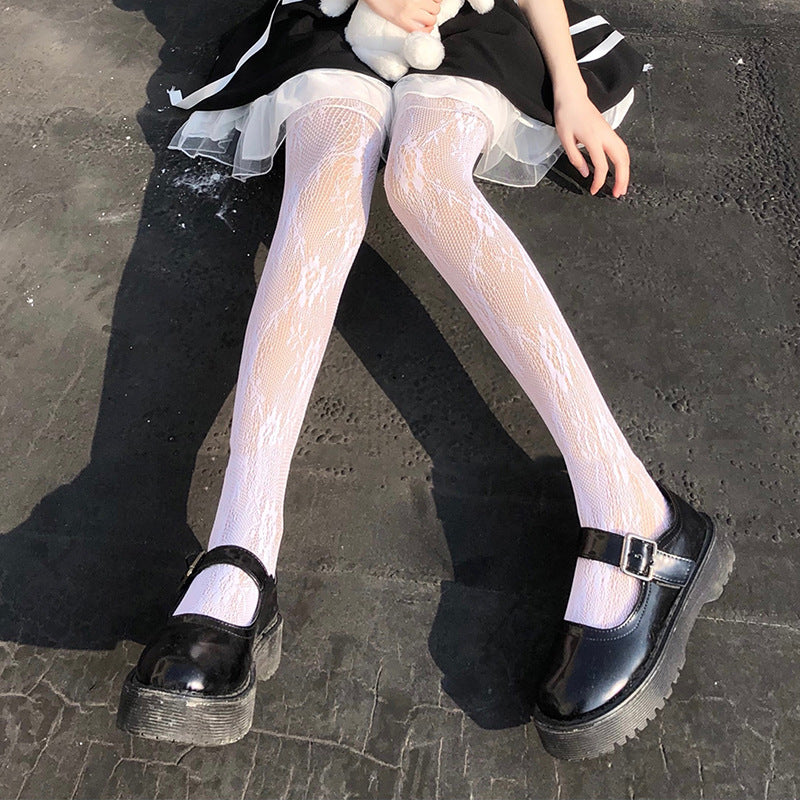 Black or white  rose flower fishnet stockings