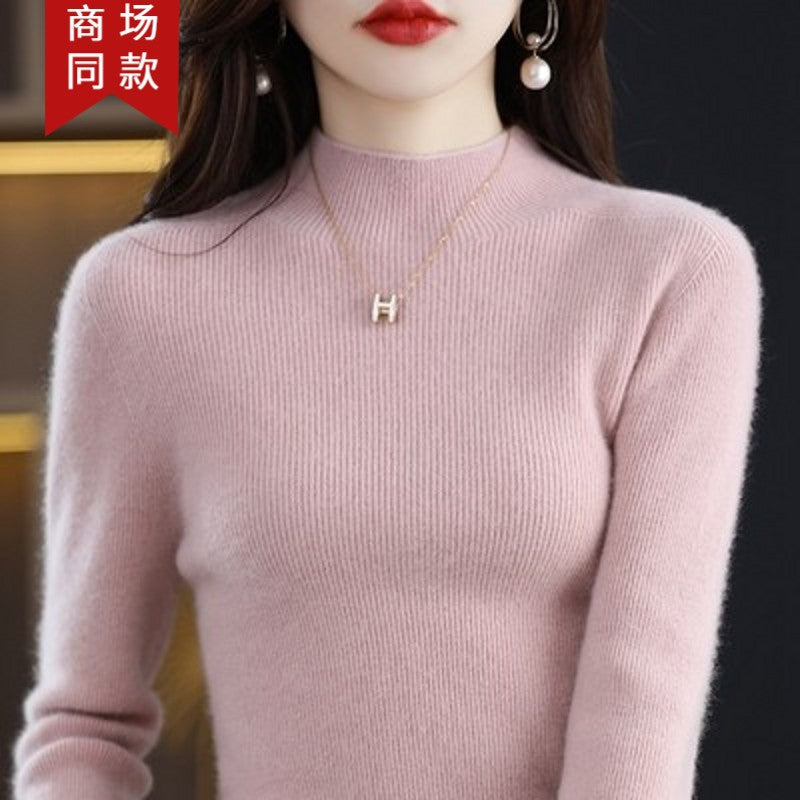 Pure cashmere winter semi-high neck wool knitted base thickened slim sweater