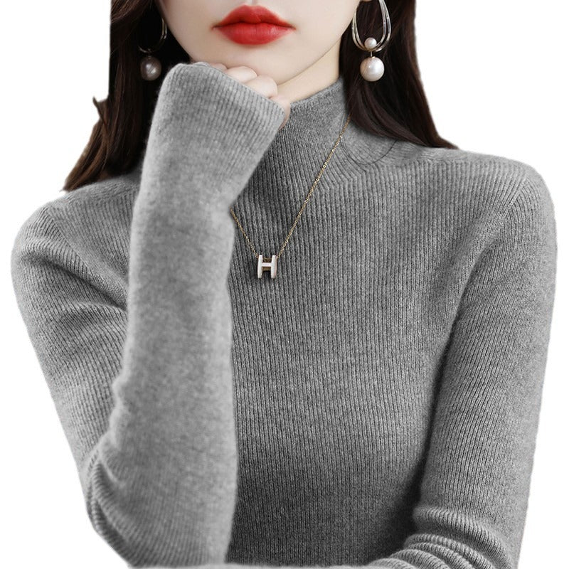 Pure cashmere winter semi-high neck wool knitted base thickened slim sweater
