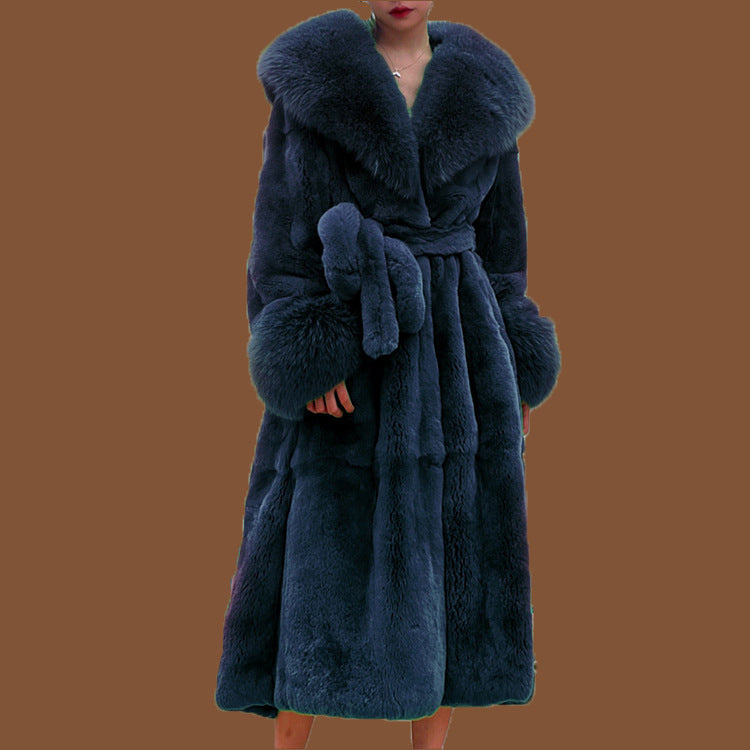 Autumn and winter large fur collar fashion fur coat women's mid-length thickened