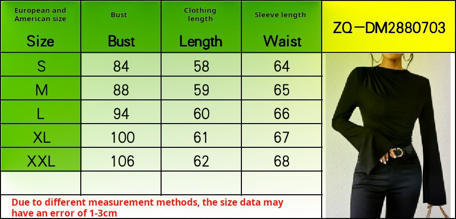 Women’s Autumn Solid Slim Pleated Long Sleeve Top