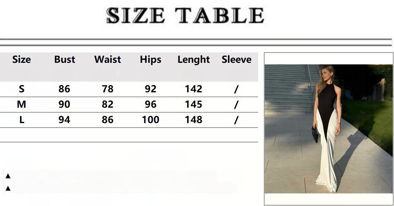 Black and white color blocking sleeveless long evening dress